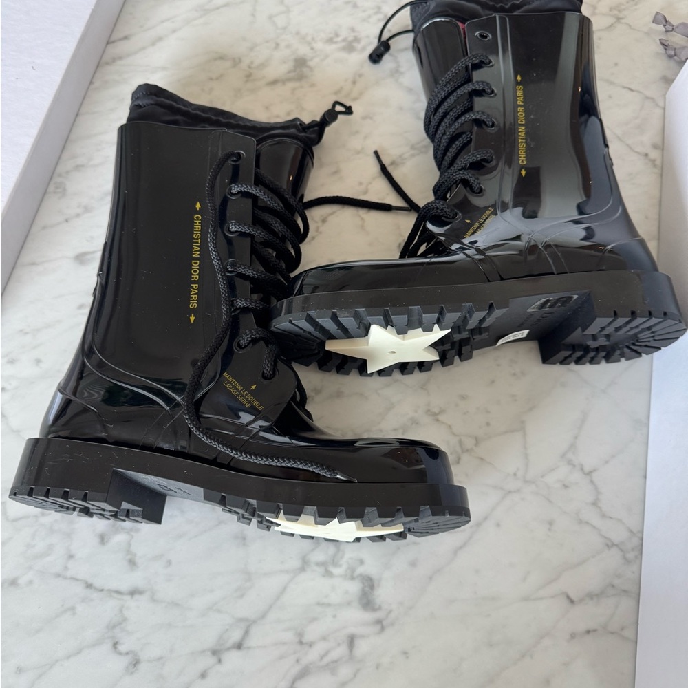 🎈DIOR CAMP Glossy Black Women's Rain Boots.